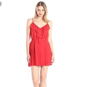 BCBG Ruffle V-Neck Red Chiffon Flowy Dress Romantic Date Night Cocktail S